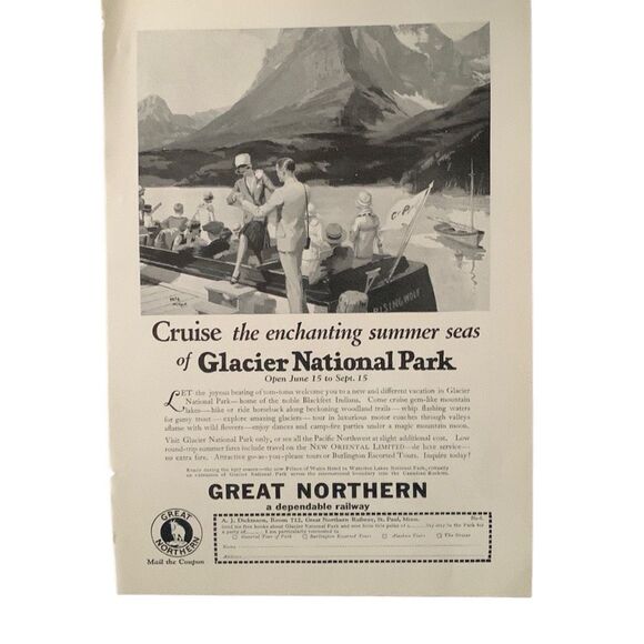 Vintage 1927 Great Northern Glacier National Park Ad Advertisement - Picture 5 of 5